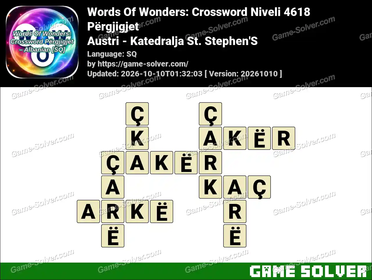Words Of Wonders: Crossword Niveli 4618 Përgjigjet – Austri – Katedralja St. Stephen’S